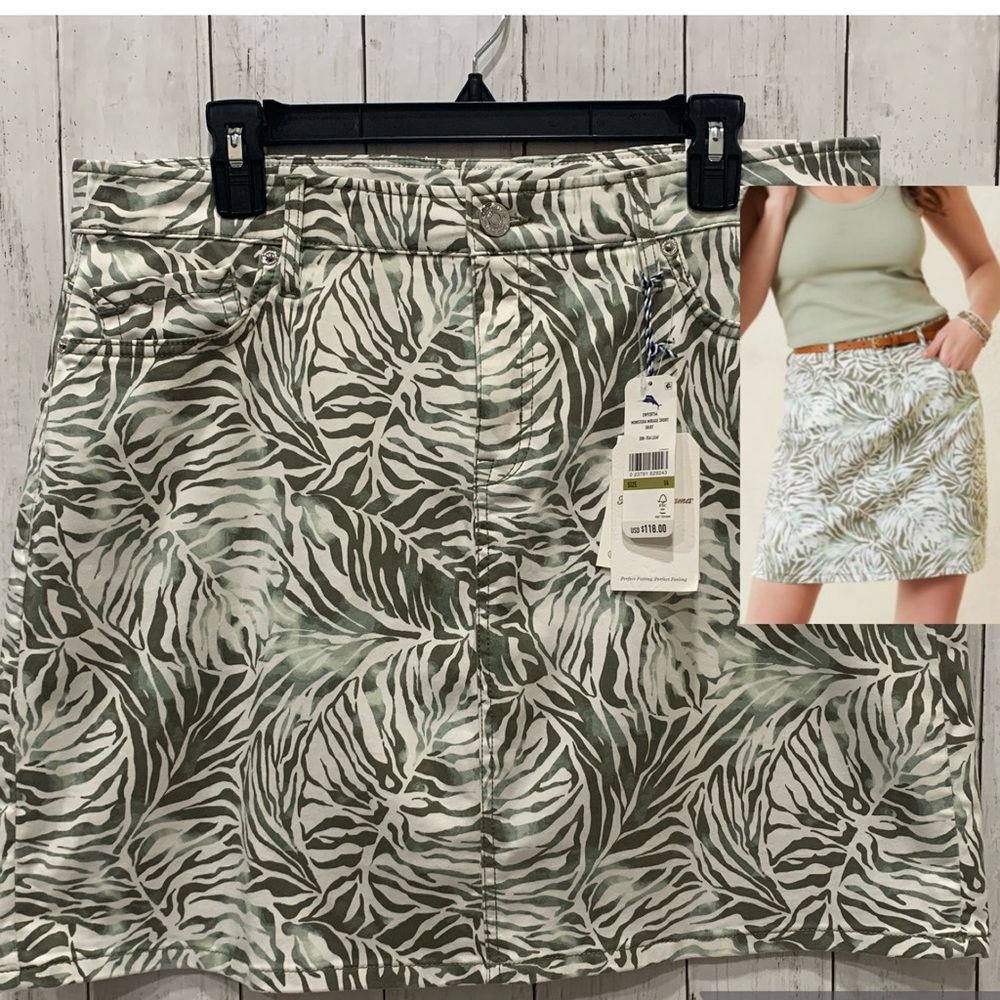 Tommy Bahama Monstera Mirage Short Skirt Sz 14 Tea Leaf Boracay Beach NWT $118